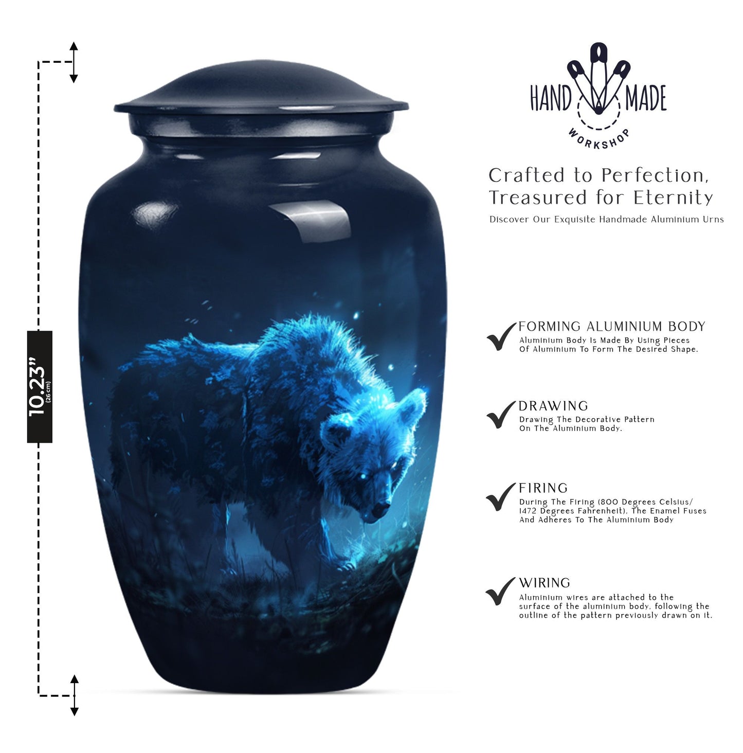 10-inch bear urn for mom, butterfly-themed funeral urn.