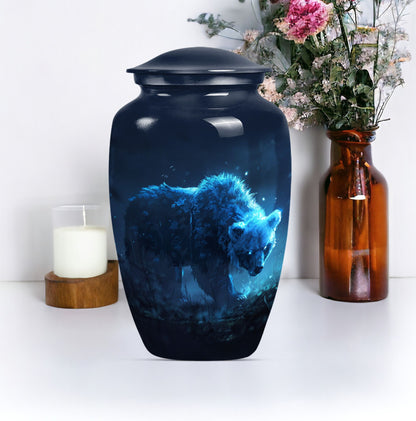 10-inch bear urn for mom, butterfly-themed funeral urn.
