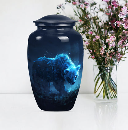 10-inch bear urn for mom, butterfly-themed funeral urn.