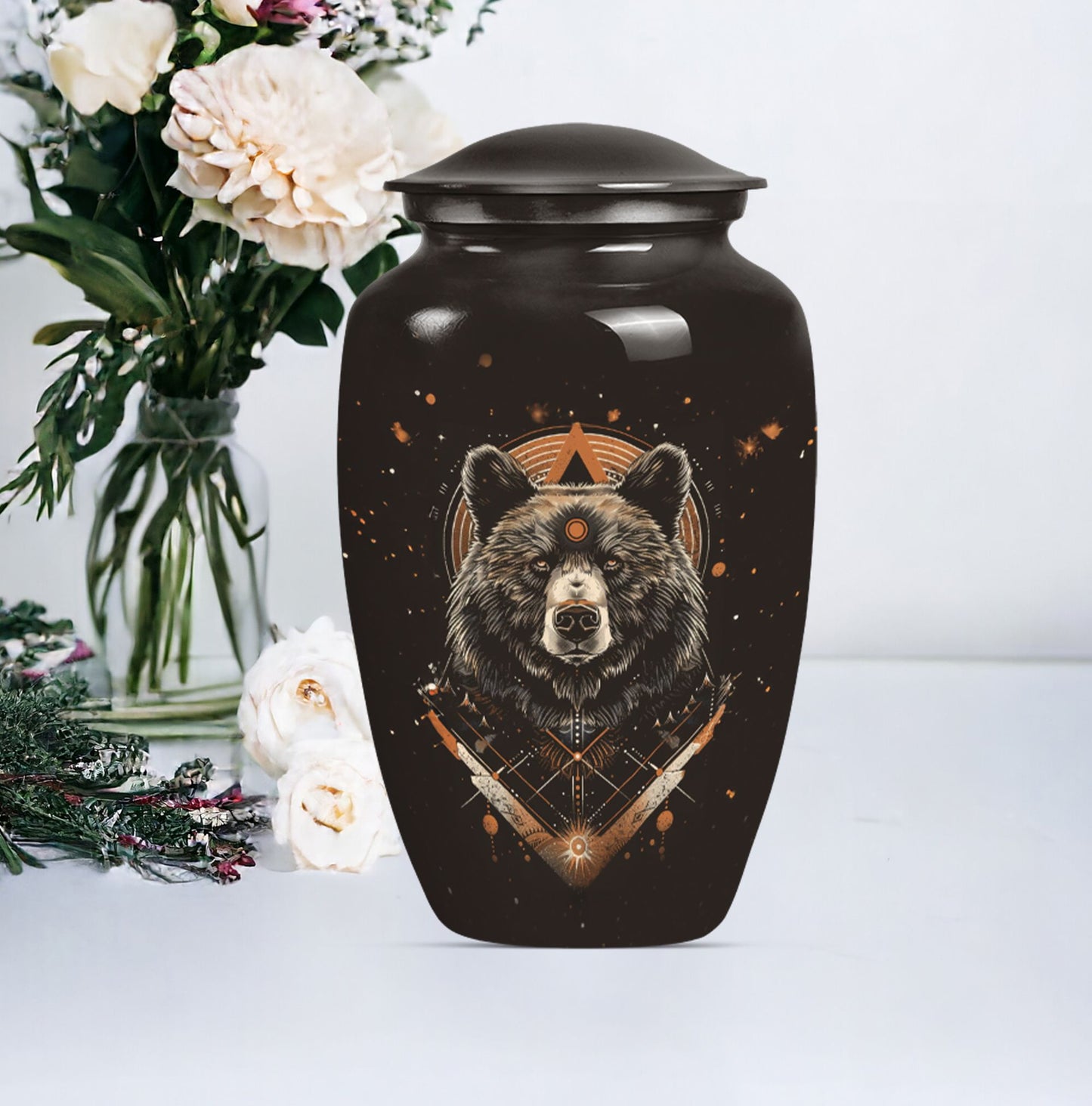 bear urn for cremation of adult male ashes.
