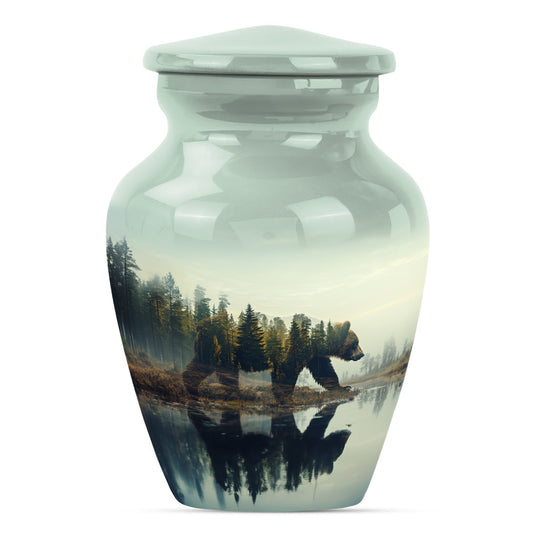 Bear Urn for Human Ashes, Bear Walking Through Forest By Water, Cremation Urn