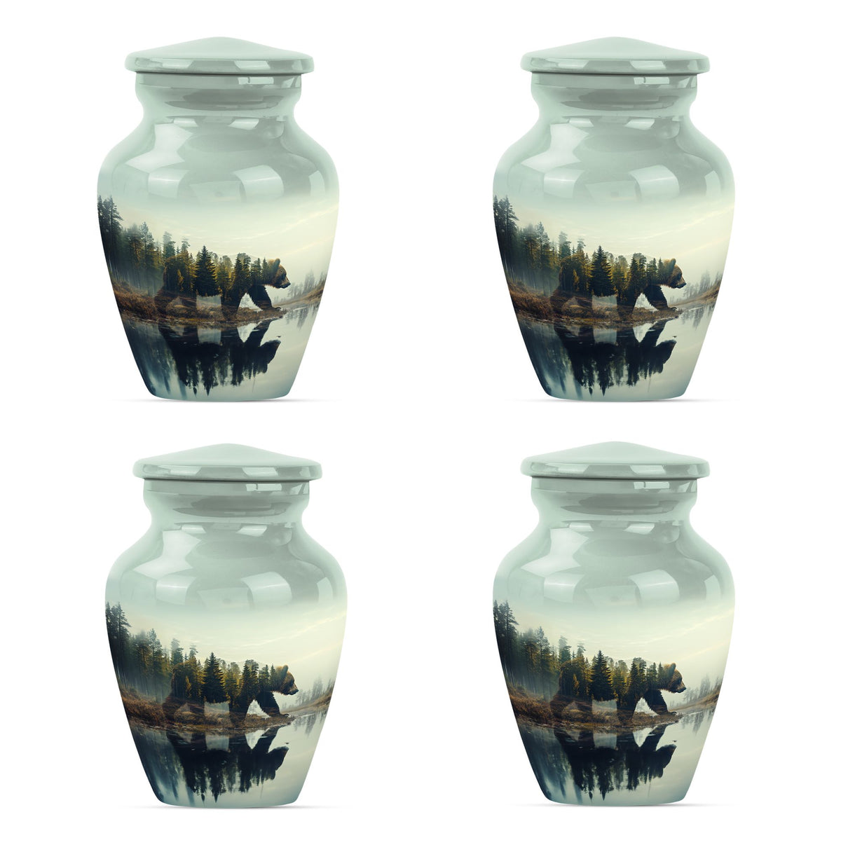 Bear Urn for Human Ashes, Bear Walking Through Forest By Water, Cremation Urn