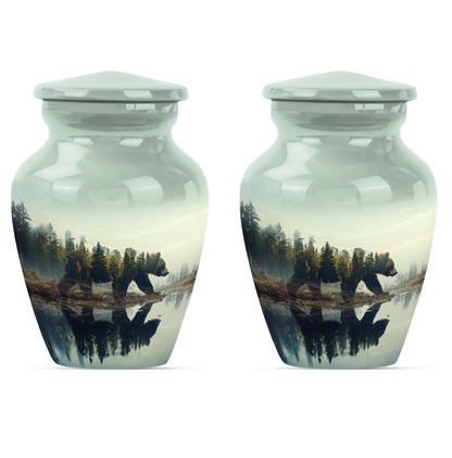 Bear Urn for Human Ashes, Bear Walking Through Forest By Water, Cremation Urn