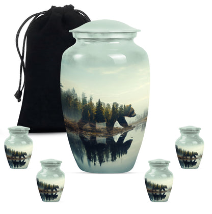 Bear Urn for Human Ashes, Bear Walking Through Forest By Water, Cremation Urn