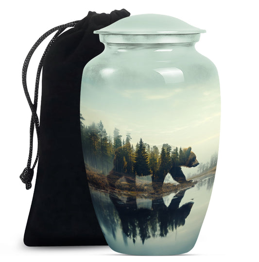 Bear Urn for Human Ashes, Bear Walking Through Forest By Water, Cremation Urn