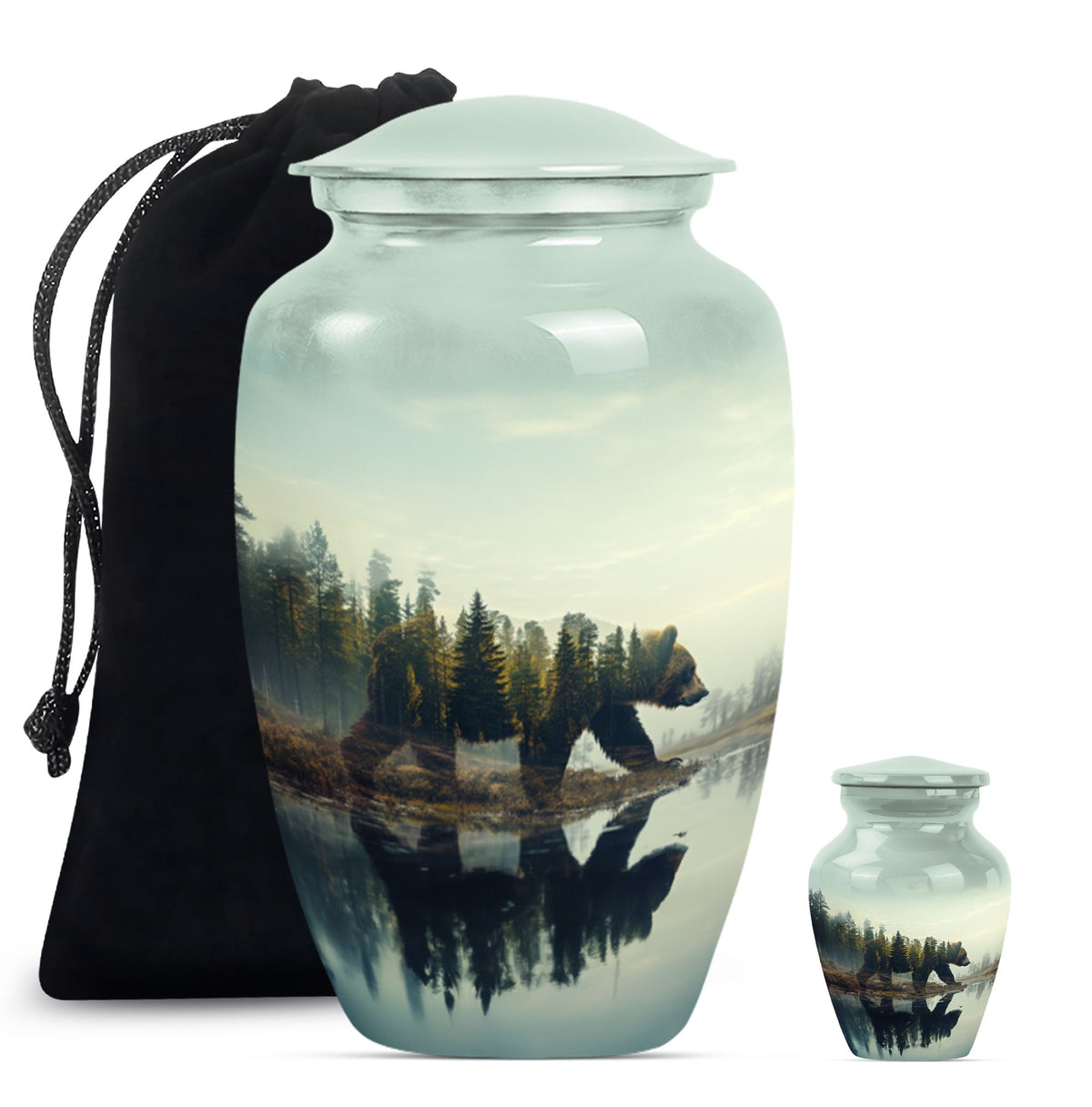 Bear Urn for Human Ashes, Bear Walking Through Forest By Water, Cremation Urn