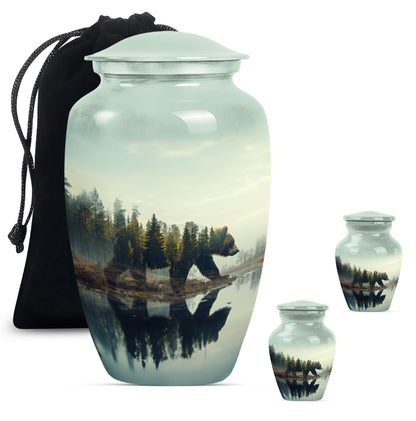 Bear Urn for Human Ashes, Bear Walking Through Forest By Water, Cremation Urn