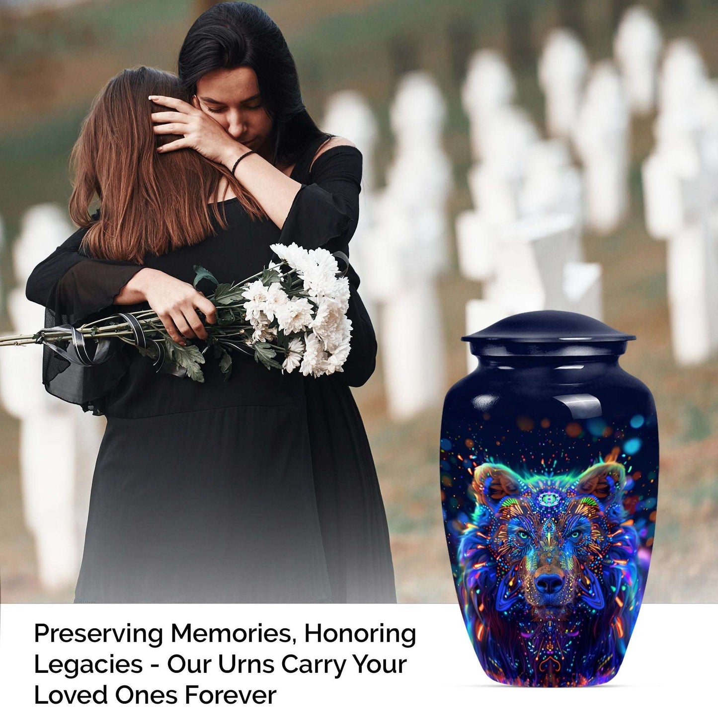 bear urn in butterfly theme 