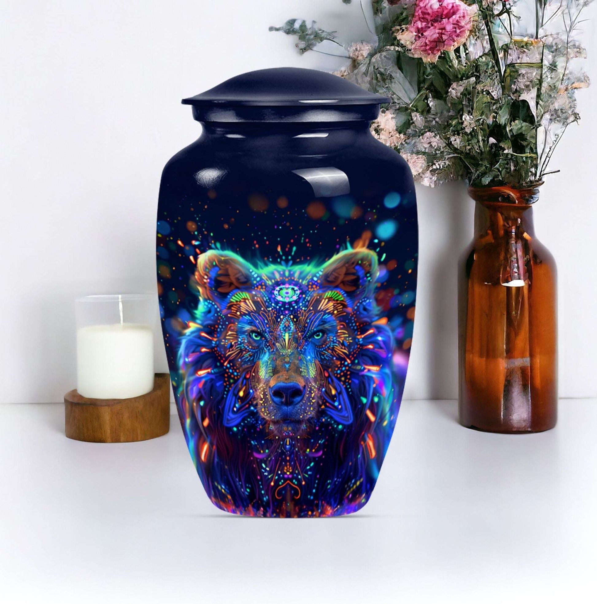 bear urn in butterfly theme 
