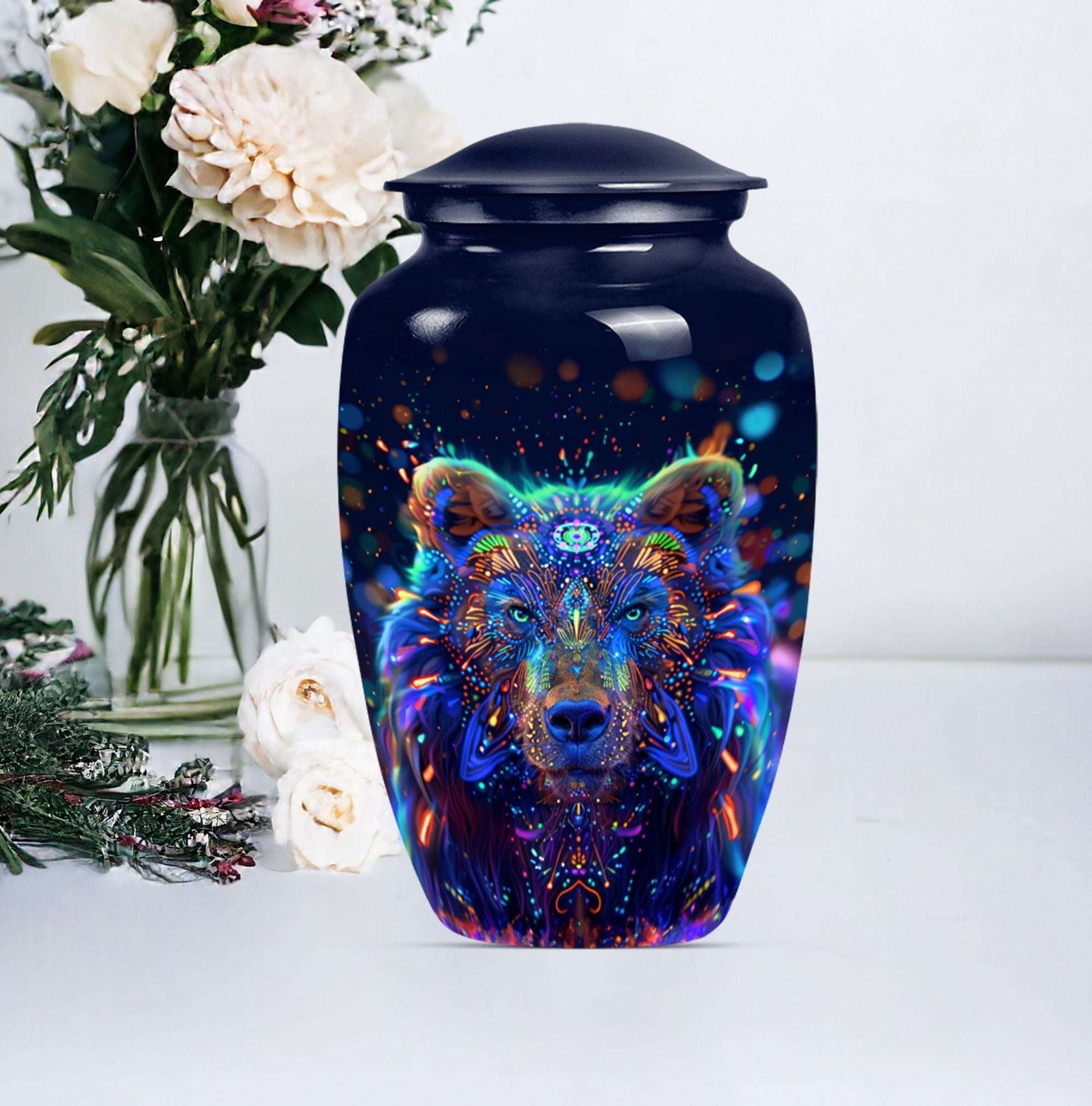 bear urn in butterfly theme 