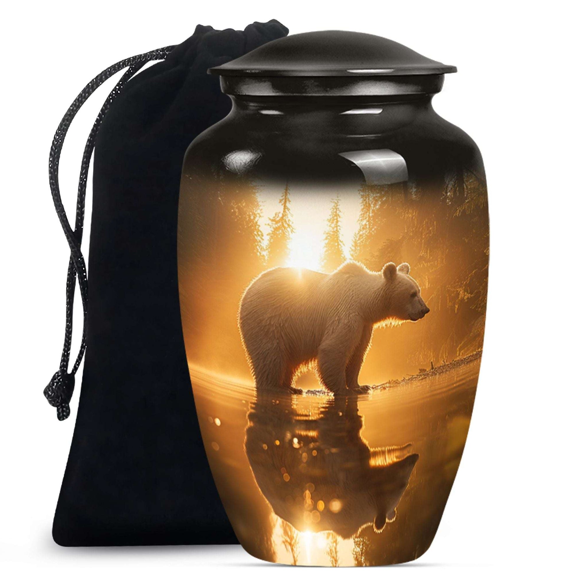 Bear Cremation Urn – Polar Bear Sunset Memorial Funeral Urn For Men
