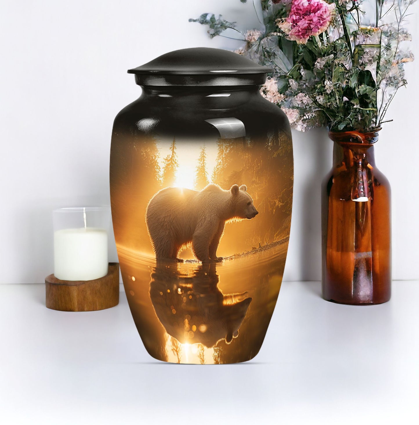 10-inch aluminum bear urn with butterfly 
