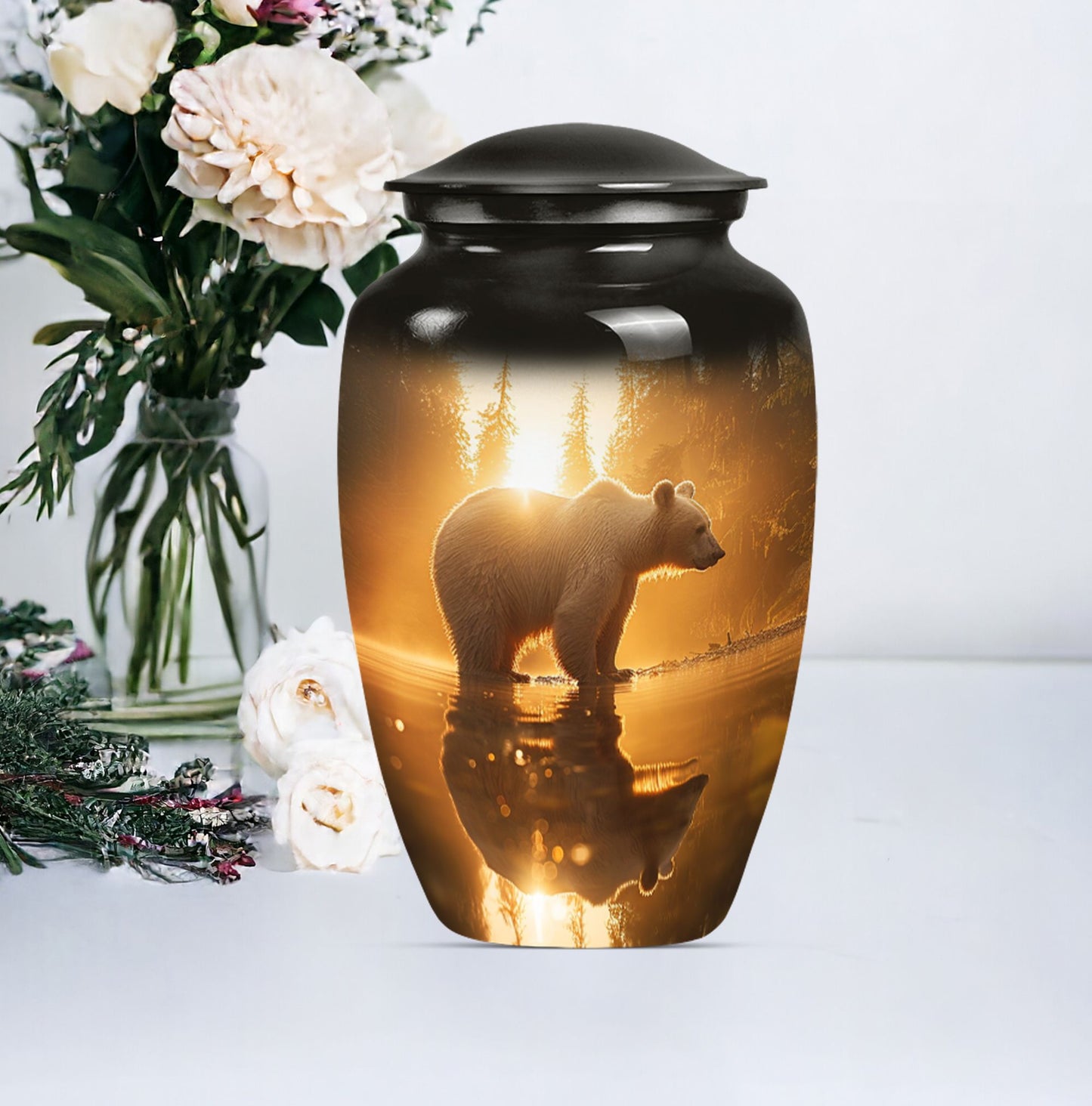 10-inch aluminum bear urn with butterfly 