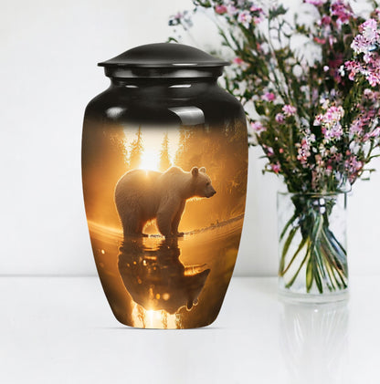 10-inch aluminum bear urn with butterfly 