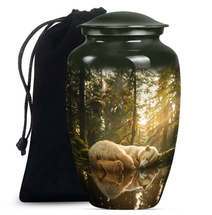 Classic 10-inch butterfly-themed bear urn for ashes.