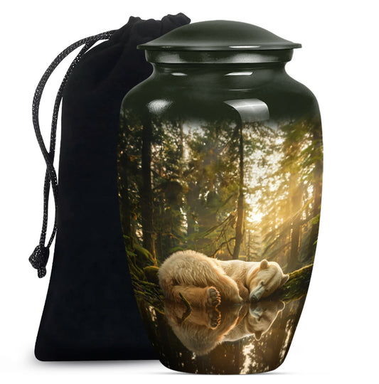 Classic 10-inch butterfly-themed bear urn for ashes.