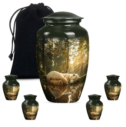 Classic 10-inch butterfly-themed bear urn for ashes.