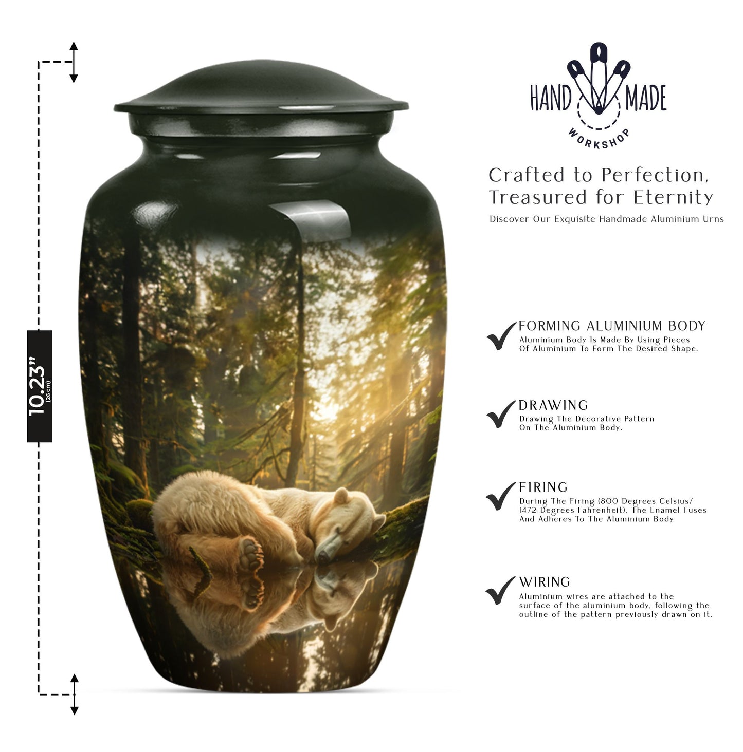 Classic 10-inch butterfly-themed bear urn for ashes.