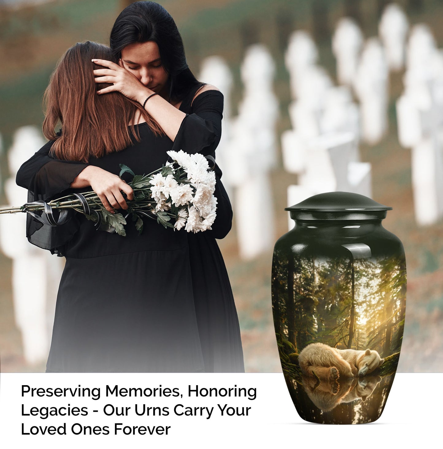 Classic 10-inch butterfly-themed bear urn for ashes.