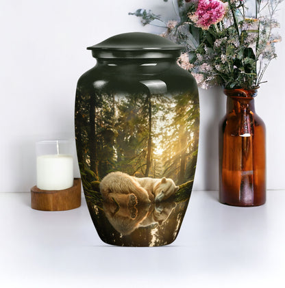 Classic 10-inch butterfly-themed bear urn for ashes.