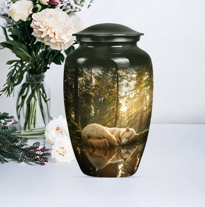 Classic 10-inch butterfly-themed bear urn for ashes.
