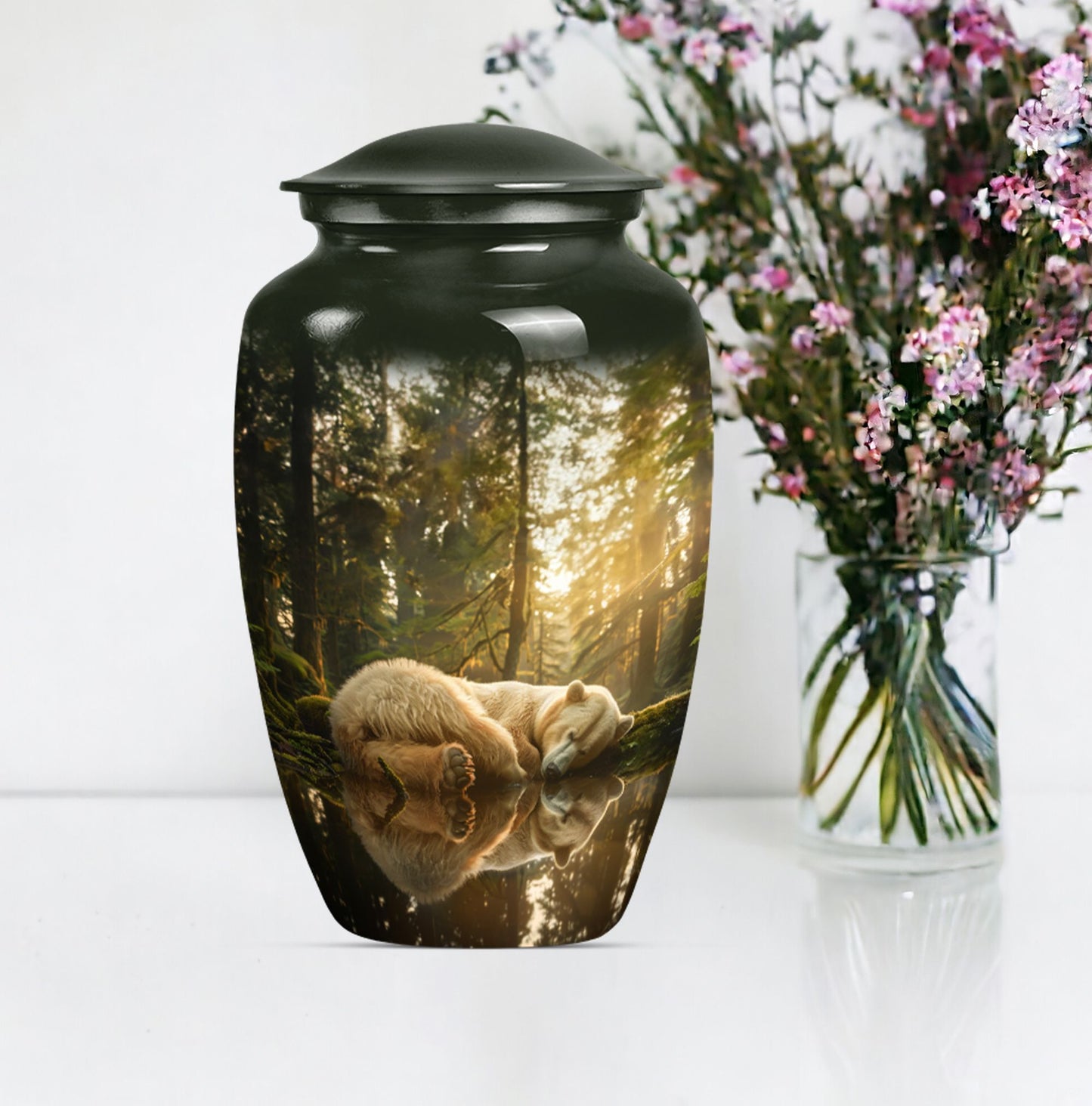 Classic 10-inch butterfly-themed bear urn for ashes.