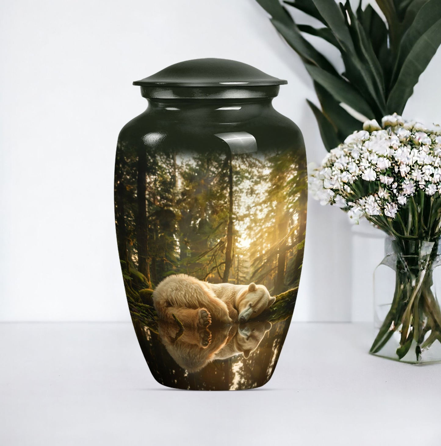 Classic 10-inch butterfly-themed bear urn for ashes.