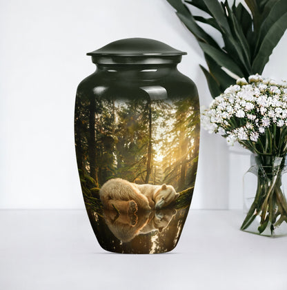 Classic 10-inch butterfly-themed bear urn for ashes.