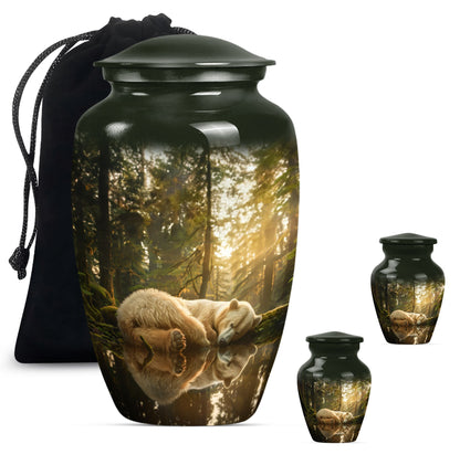 Classic 10-inch butterfly-themed bear urn for ashes.