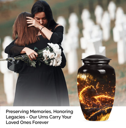 bear urn with butterfly theme 