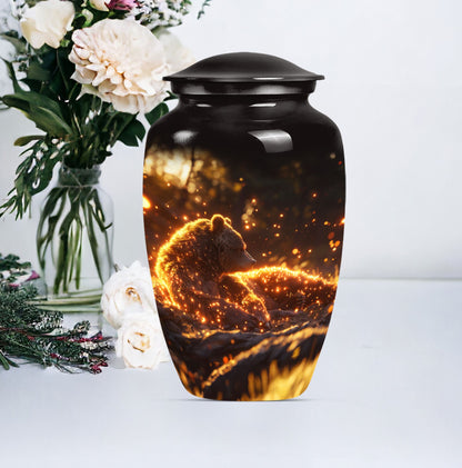 bear urn with butterfly theme 