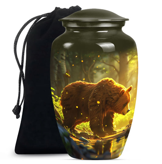 Classic 10-inch aluminum bear urn with butterfly theme, 