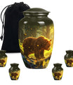Classic 10-inch aluminum bear urn with butterfly theme, 