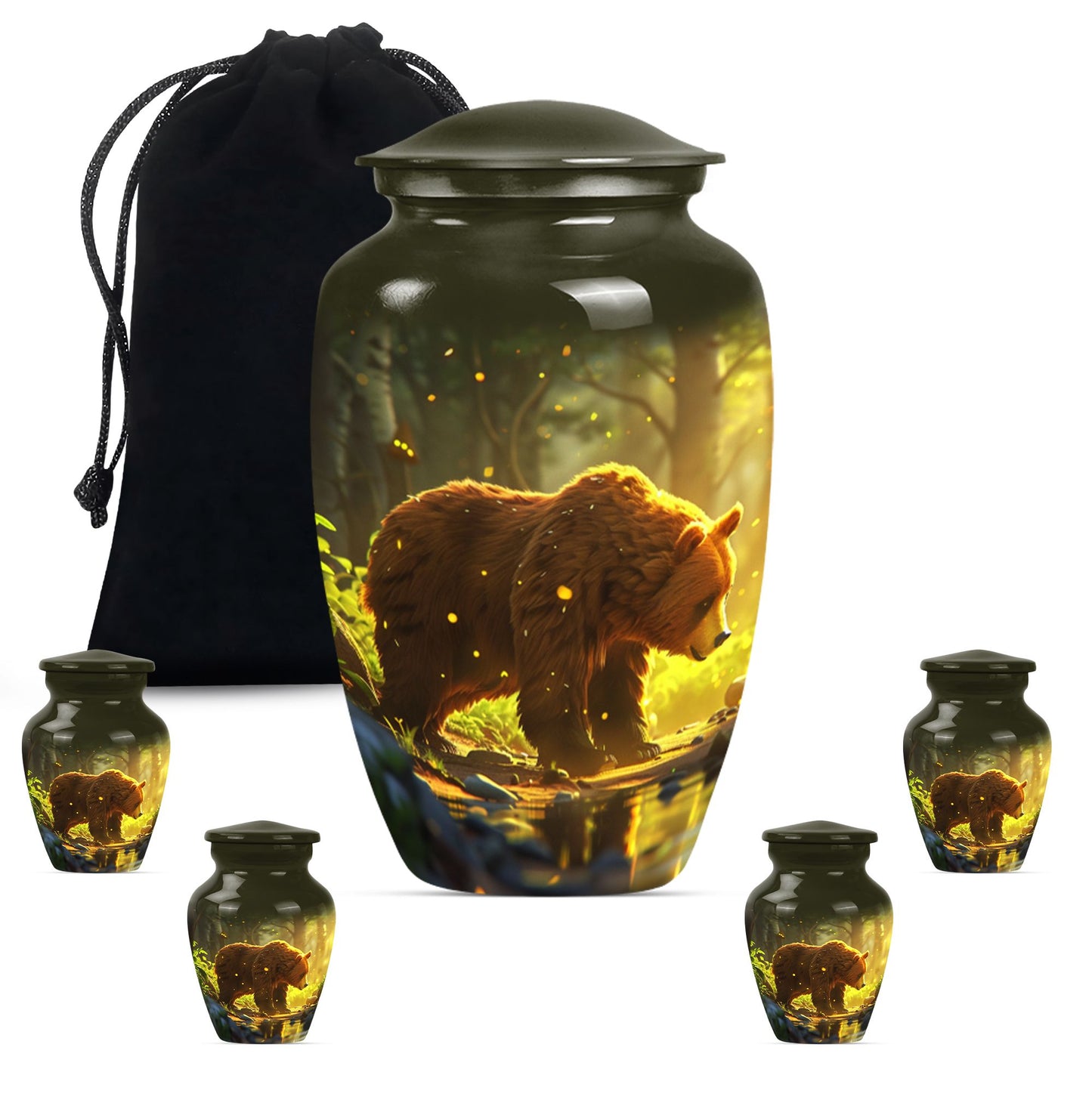 Classic 10-inch aluminum bear urn with butterfly theme, 