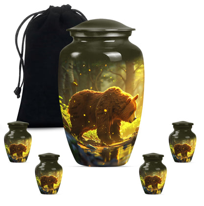 Bear Theme Large Urn With 4 Keepsake Urn