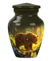Classic 10-inch aluminum bear urn with butterfly theme, 