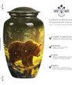 Classic 10-inch aluminum bear urn with butterfly theme, 