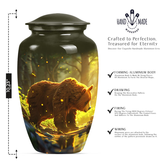 Classic 10-inch aluminum bear urn with butterfly theme, 