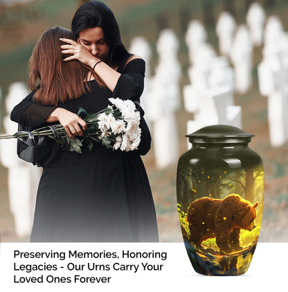 Classic 10-inch aluminum bear urn with butterfly theme, 