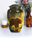Classic 10-inch aluminum bear urn with butterfly theme, 