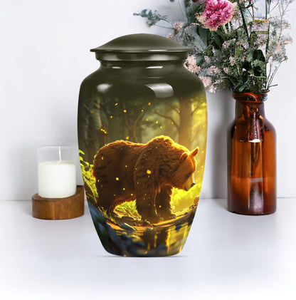 Classic 10-inch aluminum bear urn with butterfly theme, 