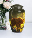 Classic 10-inch aluminum bear urn with butterfly theme, 