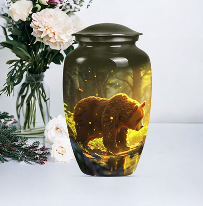 Classic 10-inch aluminum bear urn with butterfly theme, 