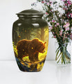 Classic 10-inch aluminum bear urn with butterfly theme, 