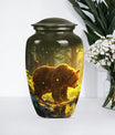 Classic 10-inch aluminum bear urn with butterfly theme, 