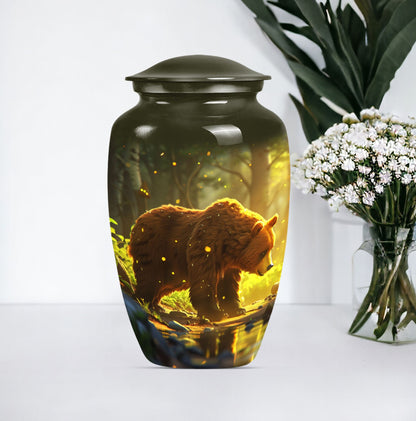 Classic 10-inch aluminum bear urn with butterfly theme, 