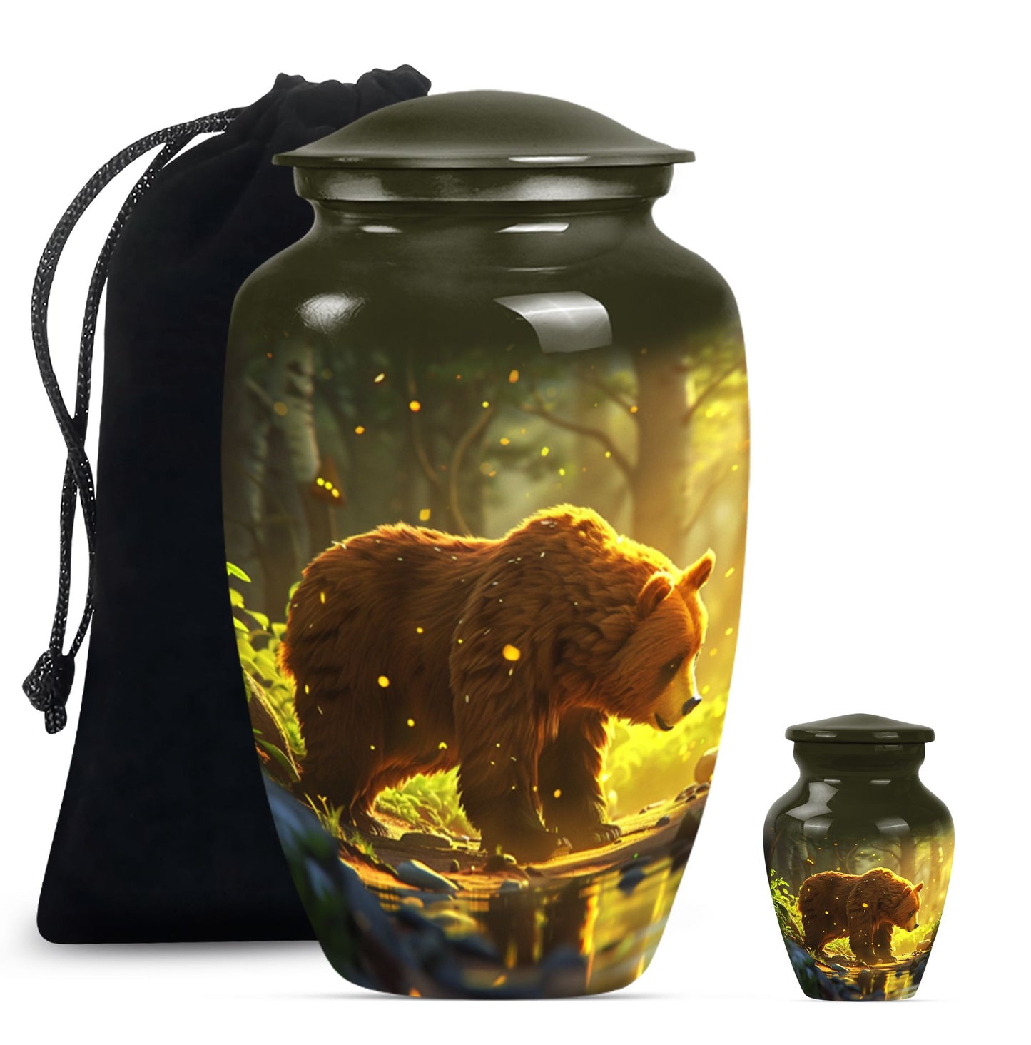 Classic 10-inch aluminum bear urn with butterfly theme, 