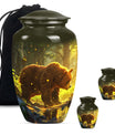 Classic 10-inch aluminum bear urn with butterfly theme, 