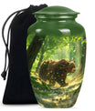 Classic 10-inch aluminium bear urn with butterfly theme.