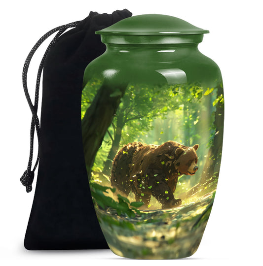 Classic 10-inch aluminium bear urn with butterfly theme.